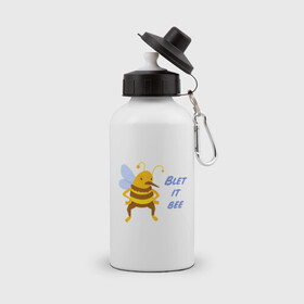 Бутылка спортивная с принтом Пчела Blet it bee , металл | емкость — 500 мл, в комплекте две пластиковые крышки и карабин для крепления | blet it bee | let it be | пчела | так блэт