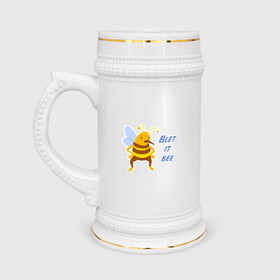 Кружка пивная с принтом Пчела Blet it bee ,  керамика (Материал выдерживает высокую температуру, стоит избегать резкого перепада температур) |  объем 630 мл | blet it bee | let it be | пчела | так блэт