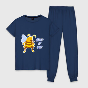 Женская пижама хлопок с принтом Пчела Blet it bee , 100% хлопок | брюки и футболка прямого кроя, без карманов, на брюках мягкая резинка на поясе и по низу штанин | blet it bee | let it be | пчела | так блэт