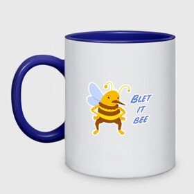 Кружка двухцветная с принтом Пчела Blet it bee , керамика | объем — 330 мл, диаметр — 80 мм. Цветная ручка и кайма сверху, в некоторых цветах — вся внутренняя часть | blet it bee | let it be | пчела | так блэт