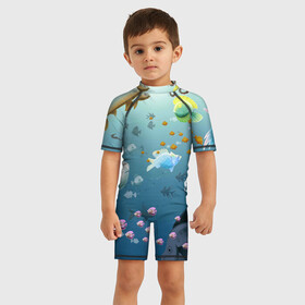 Детский купальный костюм 3D с принтом Мультяшные рыбки | Пляжная , Полиэстер 85%, Спандекс 15% | застежка на молнии на спине | море | мультяшки | океан | пляжная | рыба | рыбки | рыбы