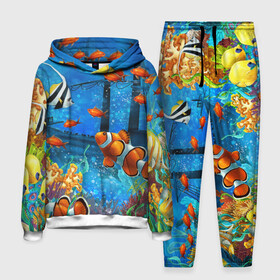 Мужской костюм 3D (с толстовкой) с принтом На глубине | Рыбки | Пляжная ,  |  | Тематика изображения на принте: море | мультяшки | океан | пляжная | рыба | рыбки | рыбы