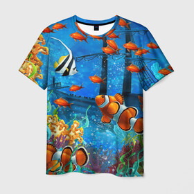 Мужская футболка 3D с принтом На глубине | Рыбки | Пляжная , 100% полиэфир | прямой крой, круглый вырез горловины, длина до линии бедер | море | мультяшки | океан | пляжная | рыба | рыбки | рыбы