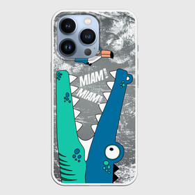 Чехол для iPhone 13 Pro с принтом Крокодил и птичка Miam ,  |  | alligator | crocodile | reptile | аллигатор | крокодил | крокодильчик | птица | птичка