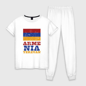 Женская пижама хлопок с принтом Ереван - Армения , 100% хлопок | брюки и футболка прямого кроя, без карманов, на брюках мягкая резинка на поясе и по низу штанин | armenia | armenya | арарат | армения | армяне | армянин | арцах | горы | ереван | кавказ | народ | саркисян | ссср | страна | флаг