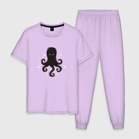 Мужская пижама хлопок с принтом Осьминог каваи , 100% хлопок | брюки и футболка прямого кроя, без карманов, на брюках мягкая резинка на поясе и по низу штанин
 | Тематика изображения на принте: cute | octopus | милый | морское | осьминог | осьминожка | паттерн | тентакли | щупальца