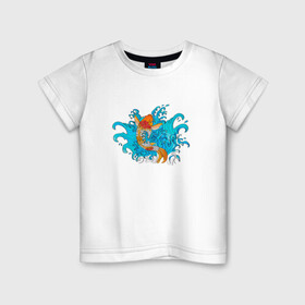 Детская футболка хлопок с принтом Рыбка Кои , 100% хлопок | круглый вырез горловины, полуприлегающий силуэт, длина до линии бедер | Тематика изображения на принте: fish | water | вода | карп | карпы | кои | море | морское | рыба | цветы | японские