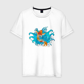 Мужская футболка хлопок с принтом Рыбка Кои , 100% хлопок | прямой крой, круглый вырез горловины, длина до линии бедер, слегка спущенное плечо. | fish | water | вода | карп | карпы | кои | море | морское | рыба | цветы | японские