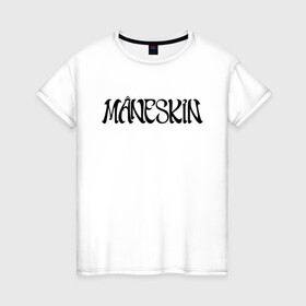 Женская футболка хлопок с принтом Maneskin , 100% хлопок | прямой крой, круглый вырез горловины, длина до линии бедер, слегка спущенное плечо | maneskin | евровидение 2021 | манескин | монскин