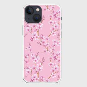 Чехол для iPhone 13 mini с принтом Цветущая розовая вишня ,  |  | cherry blossom | sakura | азия | весна | ветки | вишня | для девушки | женский | милый | нежный | природа | розовый | сакура | цветение | цветочный принт | цветущая вишня | цветущие ветки | цветущий миндаль
