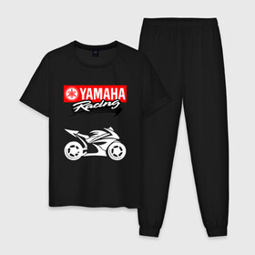 Мужская пижама хлопок с принтом YAMAHA ЯМАХА RACING , 100% хлопок | брюки и футболка прямого кроя, без карманов, на брюках мягкая резинка на поясе и по низу штанин
 | motorcycle | yamaha | yzf r6. | байк | байкер | мотоспорт | мототехника | мотоцикл | мотоциклист | скутер | ямаха