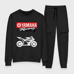 Женский костюм хлопок с принтом YAMAHA / ЯМАХА / RACING , 100% хлопок | на свитшоте круглая горловина, мягкая резинка по низу. Брюки заужены к низу, на них два вида карманов: два 