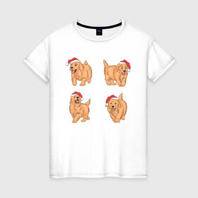 Женская футболка хлопок с принтом Рождественский пес , 100% хлопок | прямой крой, круглый вырез горловины, длина до линии бедер, слегка спущенное плечо | лабрадор | праздник | рождество | собака | щенок