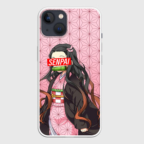 Чехол для iPhone 13 с принтом SENPAI NEZUKO | НЕЗУКО ПАТТЕРН ,  |  | anime | demon slayer | kimetsu no yaiba | senpai | аниме | бесконечный поезд | зеницу | иноске | иноске хашибира | клинок | клинок рассекающий демонов | манга | недзуко | незука | незуко | нэзуко | рассекающий демонов