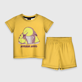 Детский костюм с шортами 3D с принтом Pikachu morning mood ,  |  | morning | pikachu | pokemon | кофе | настроение | пикачу | покемон | утро