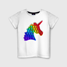 Детская футболка хлопок с принтом Единорог, поп-ит, симпл-димпл , 100% хлопок | круглый вырез горловины, полуприлегающий силуэт, длина до линии бедер | pop it | rainbow | unicorn | единорог | поп ит | радуга | симпл димпл