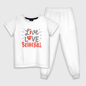 Детская пижама хлопок с принтом Live Love Basketball , 100% хлопок |  брюки и футболка прямого кроя, без карманов, на брюках мягкая резинка на поясе и по низу штанин
 | Тематика изображения на принте: basketball | game | live | love | nba | sport | streetball | баскетбол | баскетболист | игра | игрок | мяч | нба | спорт | стритбол | тренер