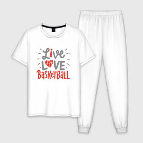 Мужская пижама хлопок с принтом Live Love Basketball , 100% хлопок | брюки и футболка прямого кроя, без карманов, на брюках мягкая резинка на поясе и по низу штанин
 | basketball | game | live | love | nba | sport | streetball | баскетбол | баскетболист | игра | игрок | мяч | нба | спорт | стритбол | тренер