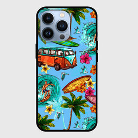 Чехол для iPhone 13 Pro с принтом Пальмы, волны, серфинг ,  |  | beach | club | palm | party | sea | summer | tropical | волна | волны | жара | летние | лето | море | очки | пальмы | пляж | серф | серфинг | тропический