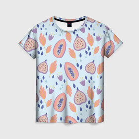 Женская футболка 3D с принтом Папайя , 100% полиэфир ( синтетическое хлопкоподобное полотно) | прямой крой, круглый вырез горловины, длина до линии бедер | papaya | морская | папайя | паттерн | с папаем | фрукт