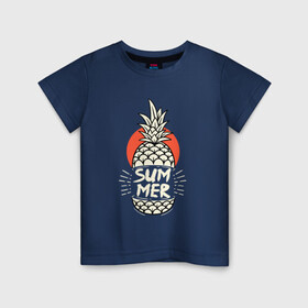 Детская футболка хлопок с принтом Летний ананасик , 100% хлопок | круглый вырез горловины, полуприлегающий силуэт, длина до линии бедер | Тематика изображения на принте: summer | tropical | ананас | вечеринка | жара | летние | лето | пальмы | тропический