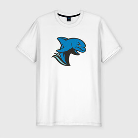 Мужская футболка хлопок Slim с принтом Злой дельфин , 92% хлопок, 8% лайкра | приталенный силуэт, круглый вырез ворота, длина до линии бедра, короткий рукав | Тематика изображения на принте: dolphin | дельфин | дельфины | злой | море | морские | с дельфином