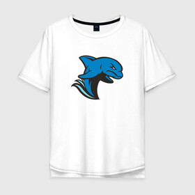 Мужская футболка хлопок Oversize с принтом Злой дельфин , 100% хлопок | свободный крой, круглый ворот, “спинка” длиннее передней части | dolphin | дельфин | дельфины | злой | море | морские | с дельфином