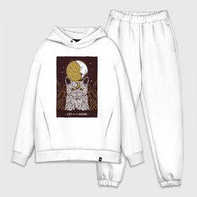 Мужской костюм хлопок OVERSIZE с принтом Кот Луна | Cat Moon   ТАРО ,  |  | cat merch | esoteric | kitten | kitty | magic cat | moon | night | tarot card | волшебный кот | животные | звёздная ночь | звёздное небо | звёзды | карта таро | киса | котёнок | котик | коты мерч | кошка | кристаллы | луна | полумесяц