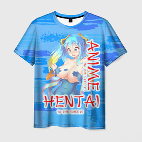 Мужская футболка 3D с принтом Anime vs Hentai , 100% полиэфир | прямой крой, круглый вырез горловины, длина до линии бедер | девушка | надпись | хентаи