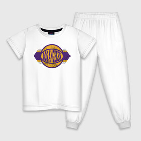 Детская пижама хлопок с принтом LA Lakers , 100% хлопок |  брюки и футболка прямого кроя, без карманов, на брюках мягкая резинка на поясе и по низу штанин
 | Тематика изображения на принте: basketball | bryant | game | james | kobe | lakers | lebron | los angeles | nba | sport | streetball | баскетбол | баскетболист | брайант | джеймс | игра | игрок | коби | леброн | лейкерс | лос анджелес | мяч | нба | спорт | стритбол