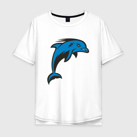 Мужская футболка хлопок Oversize с принтом Злой дельфин , 100% хлопок | свободный крой, круглый ворот, “спинка” длиннее передней части | Тематика изображения на принте: dolphin | дельфин | дельфины | море | морские | на голубом | с дельфином