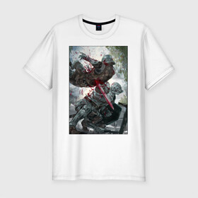 Мужская футболка хлопок Slim с принтом Dark Souls воины , 92% хлопок, 8% лайкра | приталенный силуэт, круглый вырез ворота, длина до линии бедра, короткий рукав | dark souls | fantasy | iron | warrior | бойцы | в доспехах | крестоносцы | фентези