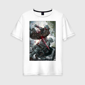 Женская футболка хлопок Oversize с принтом Dark Souls воины , 100% хлопок | свободный крой, круглый ворот, спущенный рукав, длина до линии бедер
 | dark souls | fantasy | iron | warrior | бойцы | в доспехах | крестоносцы | фентези