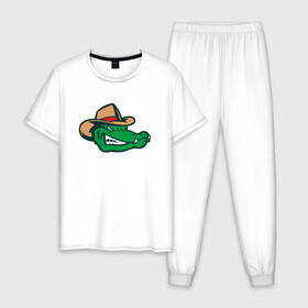 Мужская пижама хлопок с принтом Аллигатор в панаме , 100% хлопок | брюки и футболка прямого кроя, без карманов, на брюках мягкая резинка на поясе и по низу штанин
 | alligator | crocodile | reptile | аллигатор | крокодил | крокодильчик