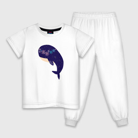 Детская пижама хлопок с принтом Кит , 100% хлопок |  брюки и футболка прямого кроя, без карманов, на брюках мягкая резинка на поясе и по низу штанин
 | Тематика изображения на принте: whale | белый кит | кит | киты | морские | паттерн | синий кит