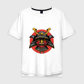 Мужская футболка хлопок Oversize с принтом Маска самурая , 100% хлопок | свободный крой, круглый ворот, “спинка” длиннее передней части | арт | воин | демон | ёкай | китай | маска | рисунок | рога | самурай | солнце | япония