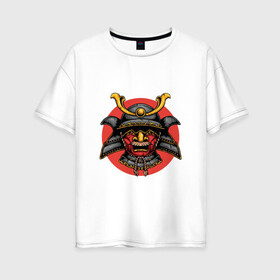 Женская футболка хлопок Oversize с принтом Маска самурая , 100% хлопок | свободный крой, круглый ворот, спущенный рукав, длина до линии бедер
 | арт | воин | демон | ёкай | китай | маска | рисунок | рога | самурай | солнце | япония