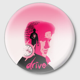 Значок с принтом drive ,  металл | круглая форма, металлическая застежка в виде булавки | Тематика изображения на принте: drive | драйв | кино | райан гослинг | фильмы