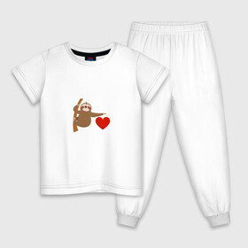 Детская пижама хлопок с принтом я люблю ленивцев , 100% хлопок |  брюки и футболка прямого кроя, без карманов, на брюках мягкая резинка на поясе и по низу штанин
 | Тематика изображения на принте: животные | ленивец | любовь | милый | сердце | я люблю ленивцев