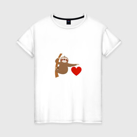 Женская футболка хлопок с принтом я люблю ленивцев , 100% хлопок | прямой крой, круглый вырез горловины, длина до линии бедер, слегка спущенное плечо | животные | ленивец | любовь | милый | сердце | я люблю ленивцев