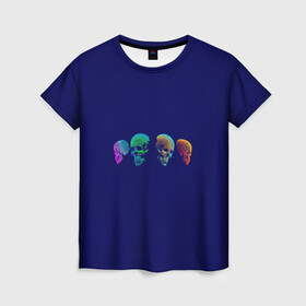 Женская футболка 3D с принтом Rainbow Skulls , 100% полиэфир ( синтетическое хлопкоподобное полотно) | прямой крой, круглый вырез горловины, длина до линии бедер | colorful | rainbow | skull | иллюстрация | череп