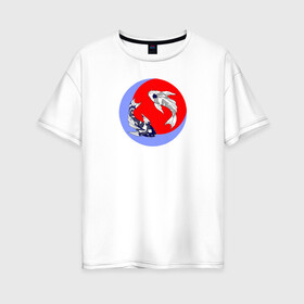 Женская футболка хлопок Oversize с принтом Рыбки Кои , 100% хлопок | свободный крой, круглый ворот, спущенный рукав, длина до линии бедер
 | инь янь | карпы | кои | луна | рыбки кои | рыбы | солнце