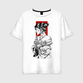Женская футболка хлопок Oversize с принтом Шибари , 100% хлопок | свободный крой, круглый ворот, спущенный рукав, длина до линии бедер
 | арт | верёвка | девушка | кимано | рисунок | связывание | черно белый | чёрно белый рисунок | шибаре