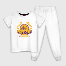 Детская пижама хлопок с принтом Los Angeles Champions , 100% хлопок |  брюки и футболка прямого кроя, без карманов, на брюках мягкая резинка на поясе и по низу штанин
 | Тематика изображения на принте: basketball | bryant | game | james | kobe | lakers | lebron | los angeles | nba | sport | streetball | баскетбол | баскетболист | брайант | джеймс | игра | игрок | коби | леброн | лейкерс | лос анджелес | мяч | нба | спорт | стритбол
