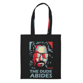 Шоппер 3D с принтом The Dude Abides (Лебовски) , 100% полиэстер | Плотность: 200 г/м2; Размер: 34×35 см; Высота лямок: 30 см | abide | big | dude | jeff | lebowski | the | большой | лебовски | фильм | чувак