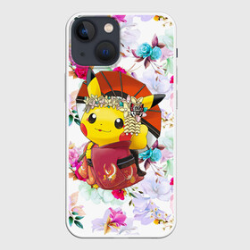 Чехол для iPhone 13 mini с принтом Пикачу   Гейша ,  |  | Тематика изображения на принте: anime | picachu | pikachu | аниме | милый | пика | пикачу | покебол | покемон