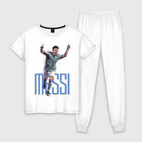 Женская пижама хлопок с принтом Lionel Messi , 100% хлопок | брюки и футболка прямого кроя, без карманов, на брюках мягкая резинка на поясе и по низу штанин | barcelona | forward | lionel messi | star | барселона | звезда | лионель месси | форвард