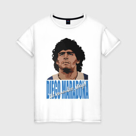 Женская футболка хлопок с принтом Мы помним Диего! , 100% хлопок | прямой крой, круглый вырез горловины, длина до линии бедер, слегка спущенное плечо | Тематика изображения на принте: argentina | celebrity | diego maradona | football | forward | star | аргентина | диего марадона | звезда | знаменитость | форвард | футбол