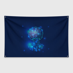Флаг-баннер с принтом Медуза на синем , 100% полиэстер | размер 67 х 109 см, плотность ткани — 95 г/м2; по краям флага есть четыре люверса для крепления | jellyfish | medusa | жители | медуза | медузы | морские | океан