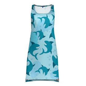 Платье-майка 3D с принтом Акулы , 100% полиэстер | полуприлегающий силуэт, широкие бретели, круглый вырез горловины, удлиненный подол сзади. | shark | акула | акулы | жители | клыки | море | морские | океан | рыба